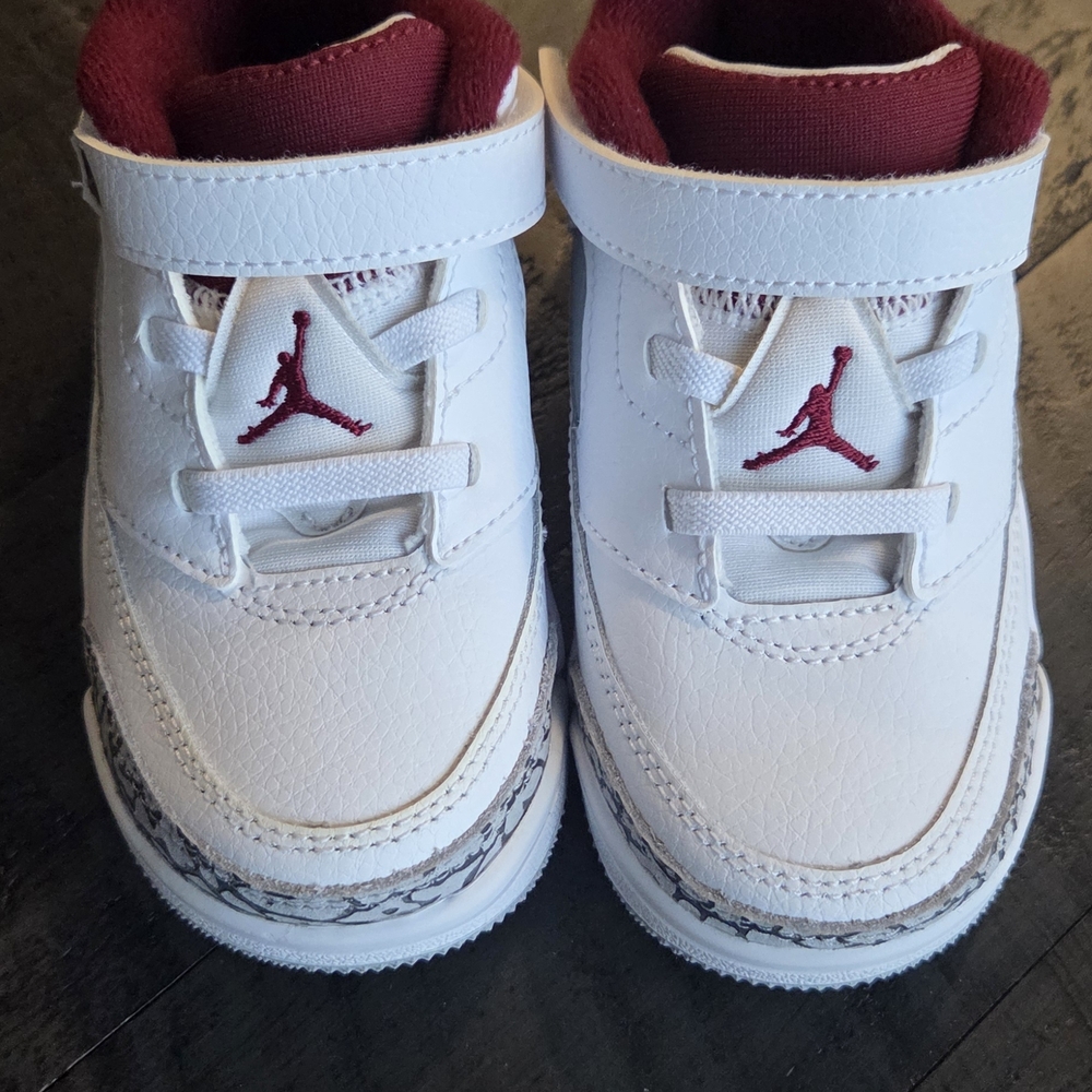 Jordan Kids White and Maroon Strap Sneakers